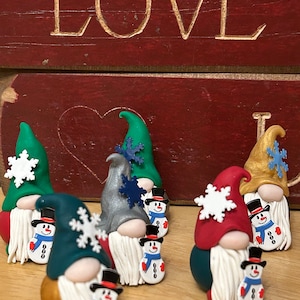Winter Gnome and Snowfriend, Polymer Clay Gnome, Snowmen