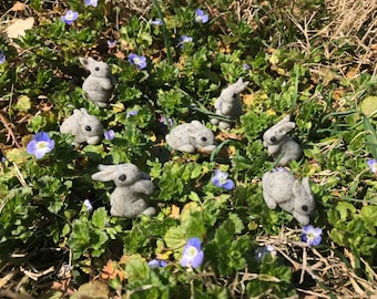 Two fairy Garden Bunnies Polymer clay Granite color