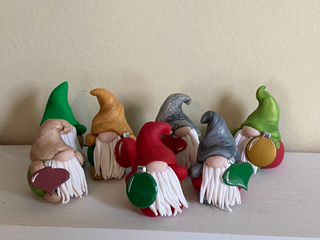 Small Polymer Clay Christmas Gnome With a Ornament Etsy