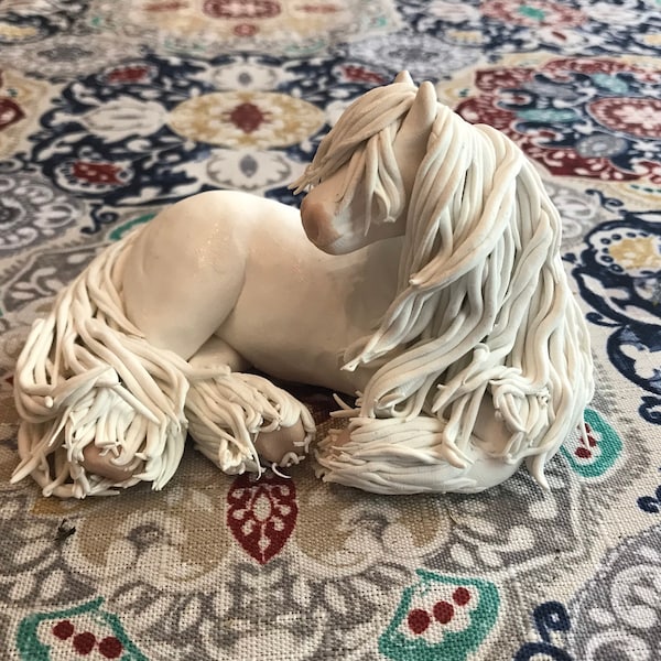 White Gypsy Vanner, Polymer Clay Sculpture, Paint your own Sculpture