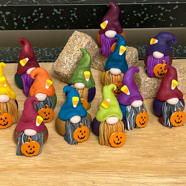 Jack-o’-lantern Pumpkin Gnome, Polymer Clay Gnome