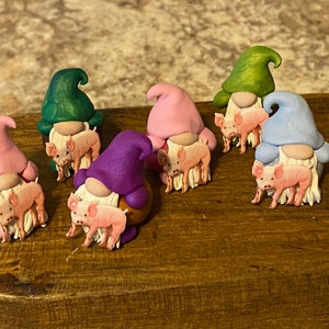Small Polymer Clay Gnome and Pig friend