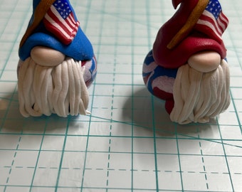 Tiny Flag Gnomes, Polymer Clay Gnome