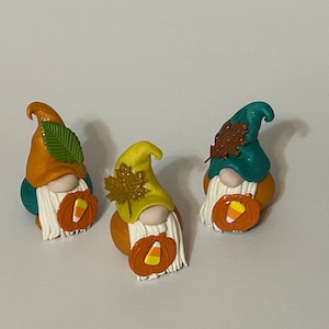 Tiny  Candy Corn Pumpkin Gnome,Fall Leaves Gnome, Polymer Clay Gnome