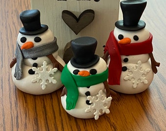 Handmade miniature snowmen with Snowflake brads