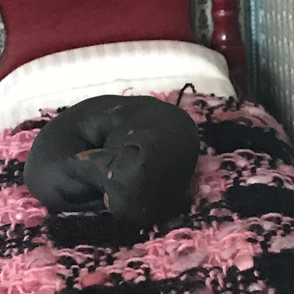 Black And Tan Sleeping dachshund, Dollhouse Dog, polymer clay sculpture