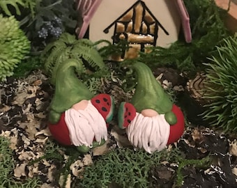 Watermelon Gnome, Polymer Clay Gnome with watermelon