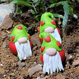 Miniature Strawberry Gnome, Polymer Clay Gnome
