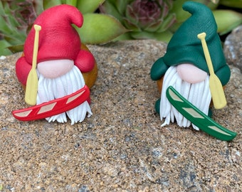 Miniature Outdoor Gnome, Polymer Clay Gnome with canoe