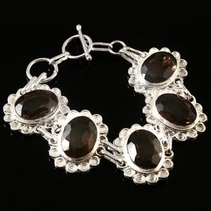 Smoky Quartz Sterling Silver Overlay Bracelet – Handmade Artisan Jewelry – Grounding Crystal Gift for Her – Statement Gemstone Link Bracelet