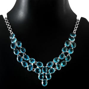 Blue Topaz Statement Necklace – Handmade Sterling Silver Overlay Gemstone Jewelry, Gift for Her