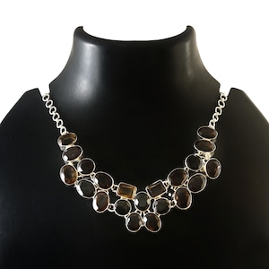 Handmade Smoky Quartz Sterling Silver Necklace: Gemstone Statement Jewelry