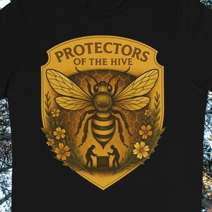 Protectors of the Hive Beekeeping Shirt | Beekeeper Badge Tee | Honeycomb Bee Lover Gift for Apiary Fans