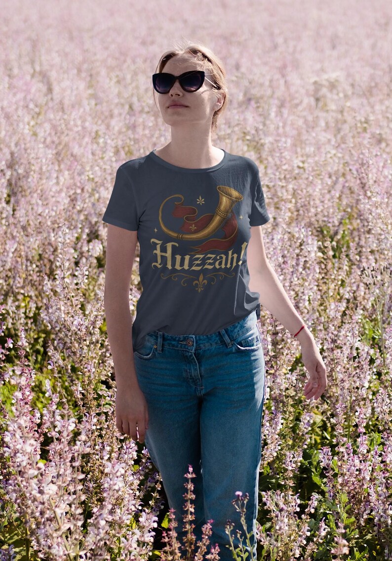 Renaissance fair cosplay Huzzah tee for geeky fantasy and festival lovers.