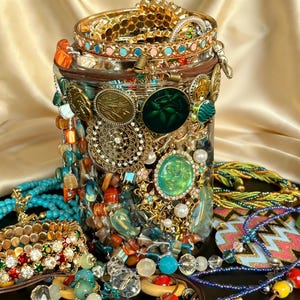 Vintage Maximalist Y2K Glam Statement Multicolor Pavé Crystal Clamper Bracelet Maximalist Bracelet Gold - Etsy main image 2