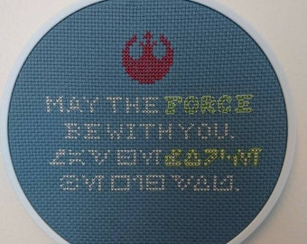 May the Force be with you - hoop framed cross stitch