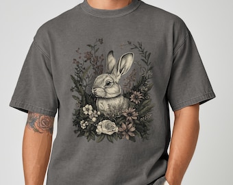 Vintage Hase Shirt, Floral Kaninchen T-Shirt, Cottagecore Tier T-Shirt, Natur Liebhaber Geschenk, Woodland Bunny Top, Botanisches Unisex Shirt