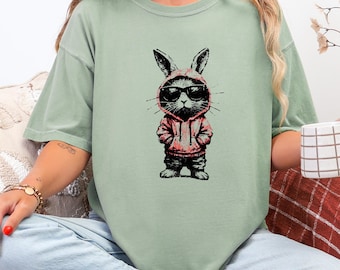 Cool Bunny Shirt, Rabbit Hoodie Graphic Tee, Funny Animal T Shirt, Streetwear Bunny Tee, Gift for Rabbit Lovers