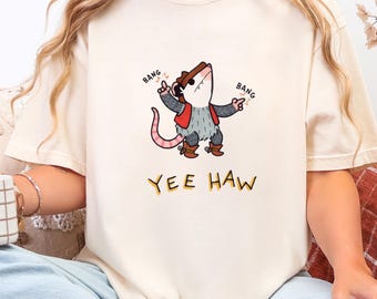 Yee Haw Possum Shirt, Funny Cowboy Opossum Graphic Tee