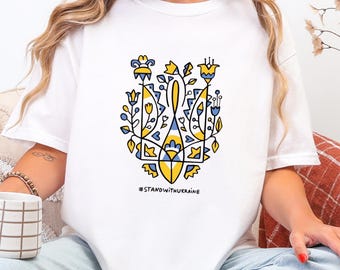 Ukrainian Trident Floral T-Shirt, Support Ukraine Gift