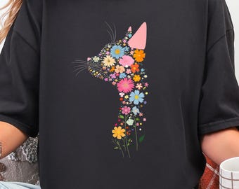 Retro Kitten T-Shirt, 90s Floral Cat Graphic Tee