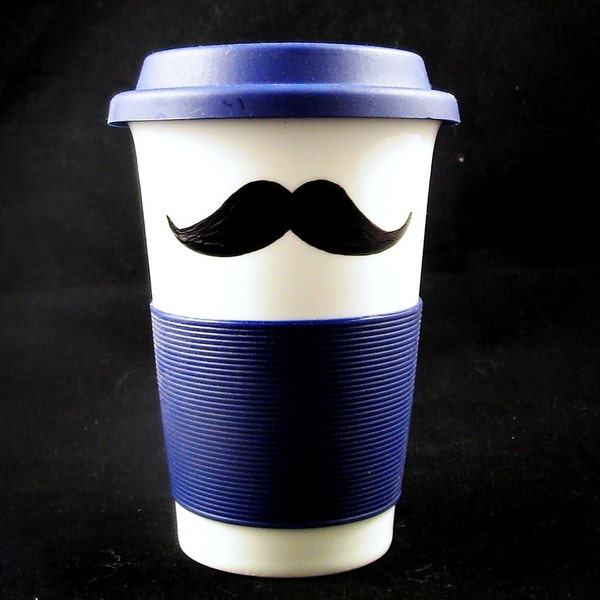 2 sided Mustache Travel Mug navy blue Use coupon code KAORIGLASSMUSTACHE and get 10% off