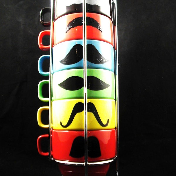 Six stackable mustache mug set  handpainted