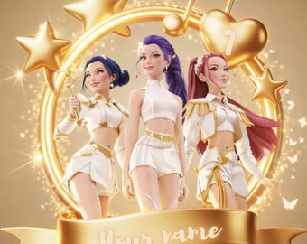 Editable Kpop Demon Hunters Cake Topper | Huntrix Kpop Cake | Huntrix Party Decoration | Canva Template Huntrix Cake Topper Customization