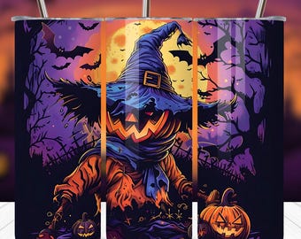 Halloween Pumpkin Tumbler Wrap PNG | 20oz Skinny Sublimation Design | Seamless Spooky Tumbler Wrap | Halloween Digital Download PNG