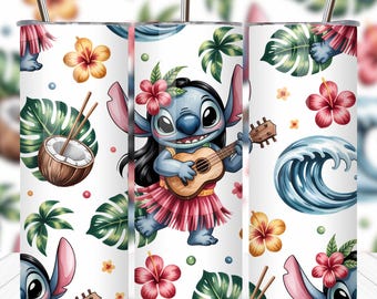 Stitch Summer Vibes 20oz Skinny Tumbler Wrap PNG | Lilo & Stitch Sublimation Tumbler PNG| Cute Cartoon Tumbler Wrap | Digital Download File