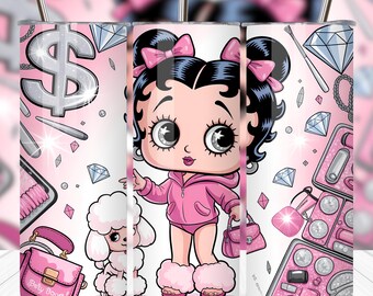 Betty Boop Tumbler Wrap PNG 20oz | Retro Cartoon Sublimation Design | Vintage Pinup Tumbler Sublimation Wrap | Digital Download for Cricut