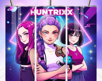 Anime K-Pop Style Girl Group Tumbler Wrap PNG | Huntrix Tumbler Wrap Design | K-Pop png | Gift for Music Lover | Cute K-Pop Girls Artwork