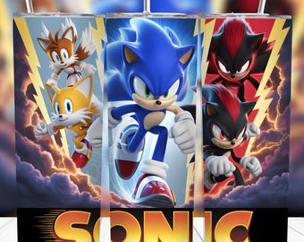 Hedgehog Tumbler Wrap Bundle PNG, 20oz Skinny Tumbler Sublimation, Sonic & Shadow Birthday Tumbler, Digital Download, Instant PNG File