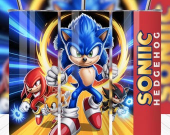 Hedgehog Tumbler Wrap Bundle PNG, 20oz Skinny Tumbler Sublimation, Sonic & Shadow Birthday Tumbler, Digital Download, Instant PNG File