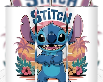 Stitch Floral Watercolor Tumbler PNG | 20oz Skinny Tumbler Wrap | Cute Disney Character Sublimation Design | Digital Download Cup Wrap File