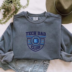 Tech Dad Club Embroidered Comfort Colors Sweatshirt, Father's Day Gift for Tech Dad, Vintage Gamer Geek Pullover for Him