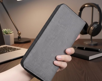 Portefeuille long en cuir pour homme - Portefeuille fin en PVC avec porte-cartes, poche pour pièce de monnaie et fente pour téléphone, cadeau portefeuille long vintage pour lui, cadeau de Noël