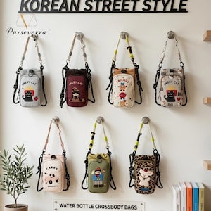 Water Bottle Crossbody Bag, Korean Style Phone Pouch, Cute Small Sling Bag with Bottle Holder, Kawaii Cup Holder Purse for Travel