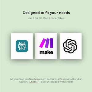 May include: Three app icons on white squares against a pale green background. The first icon is teal with a white snowflake design. The second icon has the word "make" below three purple rectangles. The third icon is a black and white abstract design.