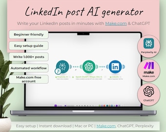 Automated LinkedIn Post Generator: AI Content, Make.com Template, ChatGpt and PerplexityAI (Digital Download)