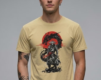 Camiseta de dragón samurái, estilo urbano japonés, camiseta estilo anime Harajuku.