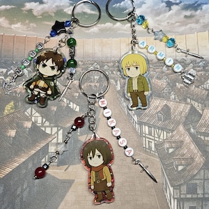 Attack on titan Keychains, AOT merch, beaded anime keychains, Perfect for anime lovers.