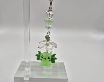 Axolotl beaded phone charm.