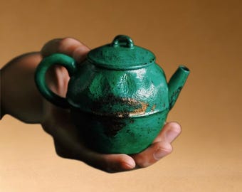 Handmade Natural Plant Lacquer Green Ceramic Teapot 140ml