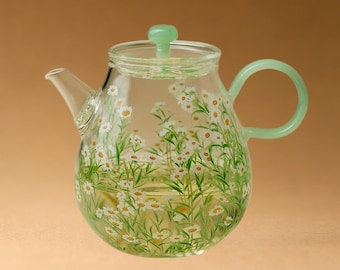 Handcrafted Daisy Heat-Resistant Floral Glass Teapot 225ml