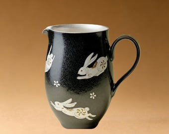 Jarra de té de cerámica plateada hecha a mano con diseño de conejo, 200 ml.