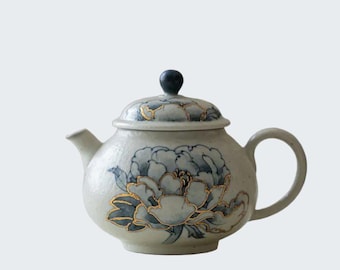 Tetera de cerámica con peonía pintada a mano con líneas doradas 170ml