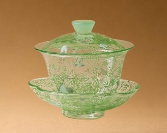 Handcrafted Heat-Resistant Floral Glass Gaiwan 95ml
