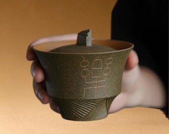 Hand-Carved Ceramic Gaiwan with Inscription 120ml