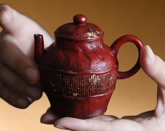 Handmade Coarse Pottery Red Lacquer Ceramic Tea Pot 140ml